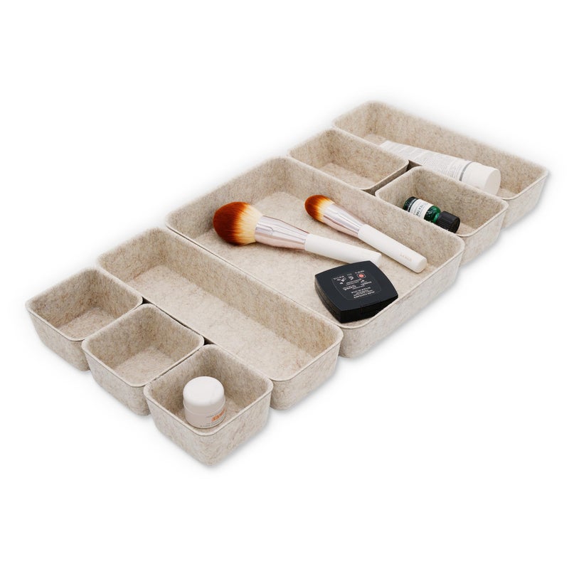 Welaxy Desk Drawer Organizer Tray, 8-Piece Beige Office Storage, Nordic Minimalist Lifestyle (Oatmeal) - Image 1